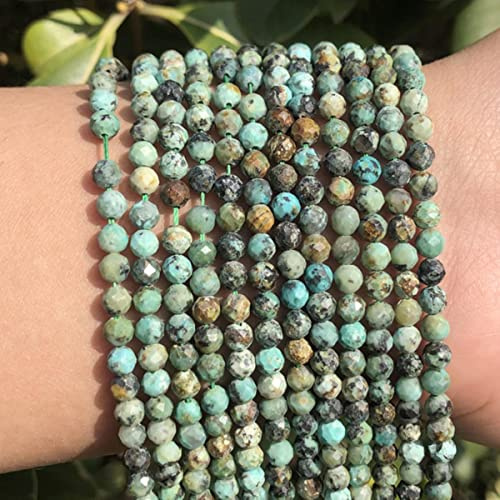 A+ Natürliche Rubine Steinperlen Kleiner Roter Kristall Runde Lose Perlen für DIY-Schmuckherstellung Armbandperlenzubehör-Afrikanischer Türkis, 4 mm, 91 Stück