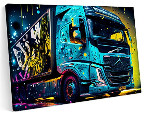 Printonia Bilder Leinwandbild 120x80cm Volvo TIR LKW Truck Abstract Neon Art