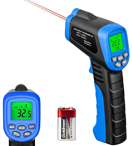 Infrared Thermometer, Non-Contact Digital Laser Temperature Gun -50℃ to 550℃(-58~2732℉), DS 12:1 with Data Hold for Industrial/Pizza Oven/Cooking - Not for Human(WapoRich RQ-981C BLACK)