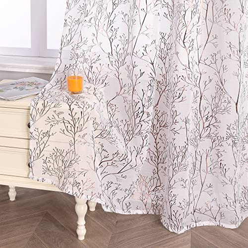 Delien Gardinen mit Kräuselband Modern Gardinenschals Wohnzimmer Transparente Fenster Gardinen Laudhaus Vorhang mit Zweige Muster »Äste« Dekoschals Flächenvorhänge 1 St. Braun,BxH 140x245cm