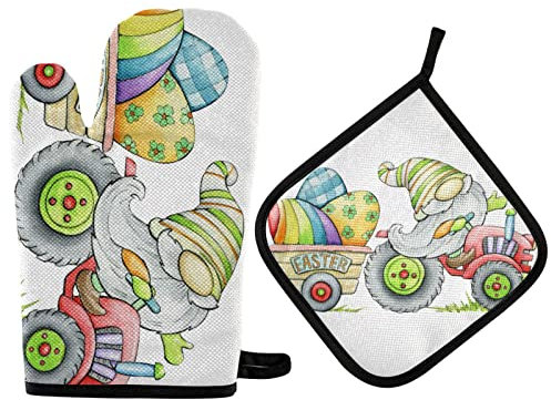 Set regalo guanto da forno pasquale presina Cartoon Gnome Truck Rainbow Eggs Guanto da cucina resistente al calore Presina da cucina