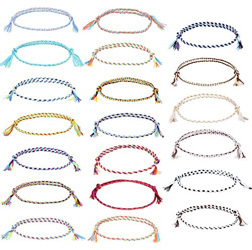 Pamtns Bracelet D'amitié en Tissu Tressé - 20 Pièces Fil Tibétain Porte Bonheur Multi-Brins Multicolore Mince Cordes Ajustable Tissé à la Main - Cadeau
