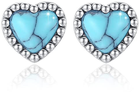 Türkis Gestüt Ohrringe für Frauen 925 Sterling Silber Türkisfarbene Herz Ohrringe Schmuck Geschenke für Frauen Mädchen