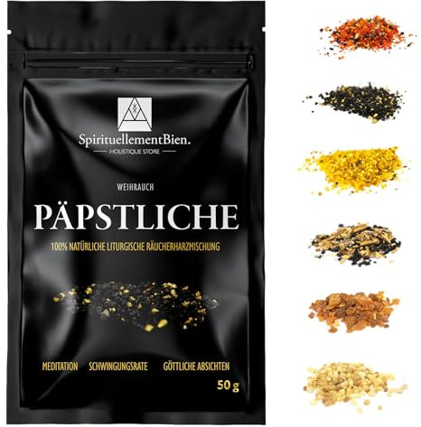 Encens Pontifical résine Sacré & Authentique en Grain 50gr pour Fumigation Brule Parfum ou Encensoir Méditation - Taux Vibratoire - Prières et Intentions Divines - Alternative Encens Baton-Cone