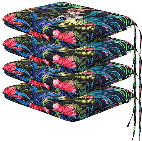 HOBBYGARDEN Set 4 Outdoor & Indoor Sitzkissen 50x43 cm Bunte Blätter | Wetterfeste Sitzpolster für Gartenstühle, Palettenkissen, Liege & Balkon | Bequeme Outdoor Kissen Gartenmöbel