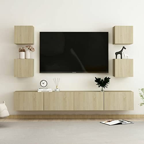 ZEYUAN 6 Piece TV Cabinet Set Sonoma Oak Engineered Wood, Tv Unit,Fireplace Tv Unit,Corner Tv Unit