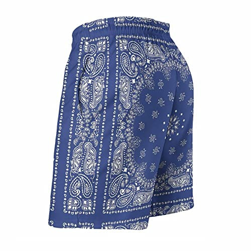351 Herren Jogginghose Blaues Bandana-Druckmuster Badehose Jogger Trainingshose Sommer Shorts Schnelltrocknend Strandkleidung M