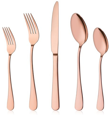 Briout Rose Gold Silverware Set for 4, Flatware Cutlery Set 20 Piece