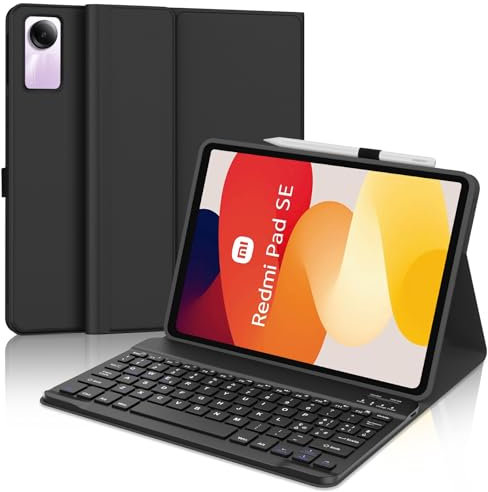 IVEOPPE Tastiera Xiaomi Redmi Pad SE, Xiaomi Redmi Pad SE Cover con Tastiera, Custodia Tastiera Italiano Bluetooth Magnetica Staccabile per Tablet Xiaomi Redmi Pad SE 11 pollici 2023, Nero