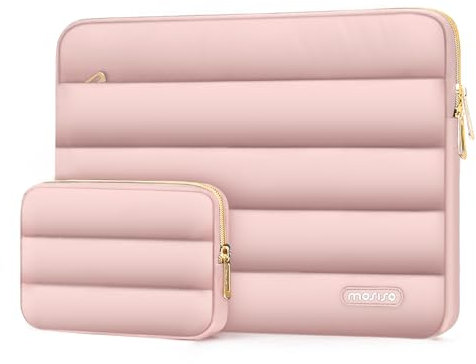 MOSISO Laptoptasche 13-14 Zoll,13,3 Zoll Puffy Laptop Hülle,Kompatibel mit MacBook Air 13 13.6 M4 M3 M2 M1/Pro 13/Pro 14,HP,Dell,ASUS,Lenovo,Polyester Horizontal Tasche mit kleinem Etui,Rosa