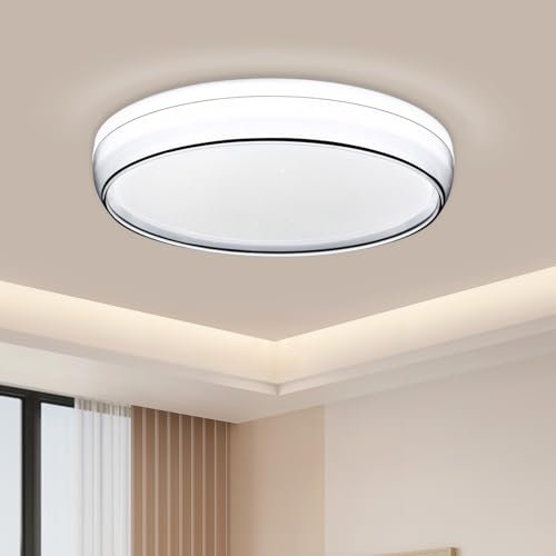 VIPMOON 18W Ceiling Lights for Kitchen Bathroom Balcony Porch Hallway Office, Flush Mount Ceiling Lights, Black Line Rounded Star Style Ceiling Lamp, Daylight White 6500K Flush Mount Light