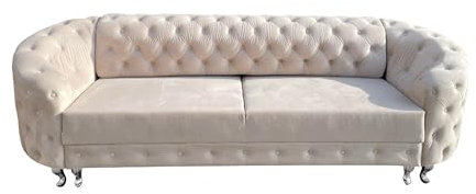 Ares Meble Molly Schlafsofa Mit Bettkasten - Chesterfield Relaxsofa 3 Sizer - Wohnlandschaft Mit Schlaffunktion - Samt Wohnzimmer - Schlafcouch Ausziehbar - 290 x 100 cm - Beige