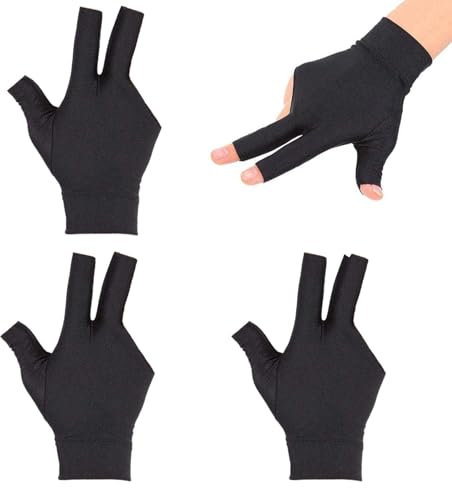 Ryaupy 4 Stück Billard Handschuh 3 Finger Professionelle Snooker Handschuhe,Cue Shooter Pool Handschuhe Linke, Schützen Sport Zubehör für Frauen Männer Billard Schützen Sport Zubehör