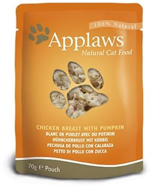 Applaws Nassfutter für Katzen, 12 Beutel x 70 g, verschiedene Geschmacksrichtungen (Huhn und Kürbis)