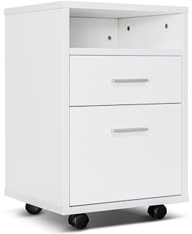 One Living Bürocontainer mit Rollen, zwei Schubladen – fertig montiert, praktische Lösung zur Organisation Ihres Arbeitsplatzes, ideal für Dokumente und Zubehör (Weiß, L 40 x B 35 x H 60 cm)