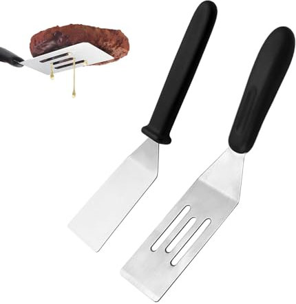 Tranquilique 2 PCS Stainless Steel Mini Spatula Set, Griddle Spatula Pancake Spatula with Non-slip Handle, Kitchen Use Small Serving Spatula for Brownies Eggs Cookie