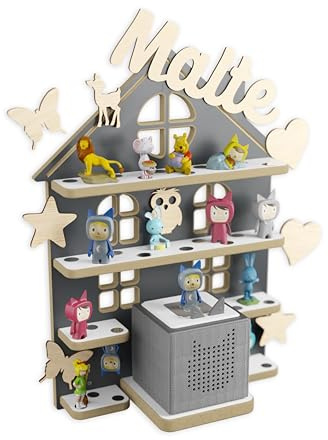 Holzura Kinderregal zur Tonie Aufbewahrung, Wandregal für Toniebox, Regale für Tonibox und Figur, Kinderzimmer Wandregale für Musikbox und Tonie figuren, Haus