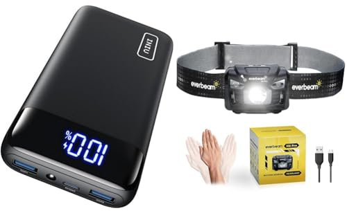 INIU Power Bank, 20000mAh Fast Charging Portable Charger, 22.5W Powerbank & Everbeam H6 Pro LED Head Torch Headlamp, Motion Sensor Control