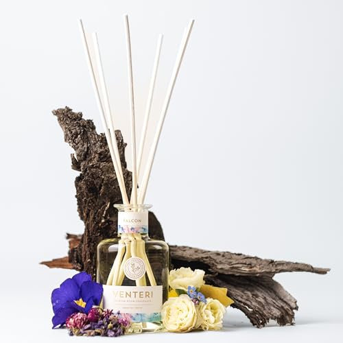Luxus Raumduft-Set Venteri Falcon - Natürlicher Raumduft Ohne Chemie, 200ml Glas-Diffusor & 8 Duftstäbchen, Langanhaltende Frisch & Blumige Aromen, Ideal für Wohnzimmer & Schlafzimmer