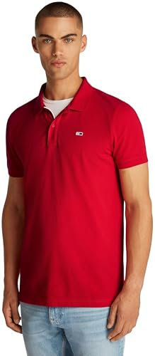 Tommy Jeans Polo de Manga Corta Hombre Slim Fit, Rojo (Red Hot), XL