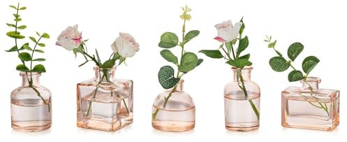 Glasseam Champagne Glass Bud Vase: Mini Small Vases for Centerpieces Cute Flower Vase Set of 5 Tiny Vases for Flowers Decorative Centerpiece for Table Decor Wedding Party Dining Room Decoration