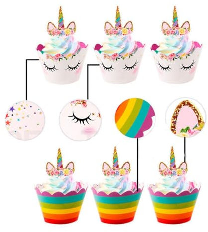 Pack of 24 Cupcake Toppers Unicorn Cupcake Wrappers Cake Toppers