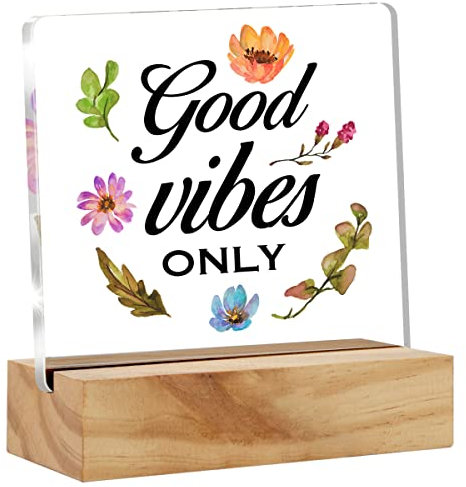 Good Vibes Only Schreibtischdekoration, Acryl, positives Acrylschild, Heimbüro, Schreibtischregal, Dekoration, 10,2 x 10,2 cm
