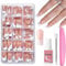 French False Nails Kit - 240Pcs Coffin Fake Nails French Tip - Glossy Full Cover Glue on Nails Ballerina Fake Nails 15 Sizes Stick On Nails For Women French Tip Gift for Women Girls