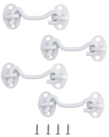 bociloy 4Pcs 3 Inch Hook and Eye Latch, White Stainless Steel Barn Door Latch, Cabin Gate Door Swivel Window Latch Hook with Mounting Screws