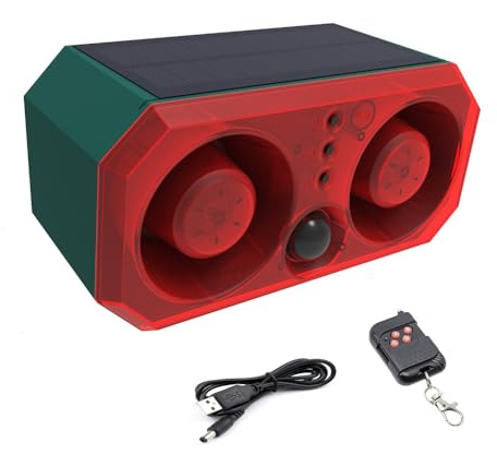 ThreeH Alarma Solar con Sensor de Movimiento para Exteriores Alarma de Alto Volumen 13 Sonidos y Grabaciones Personalizables Incluidos 4 Modos Conmutables para Repeler Animales