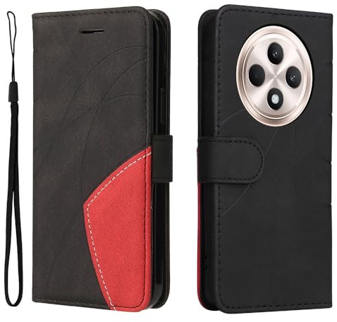XINNI Protective Phone Case for OPPO Reno 12 F 5G/OPPO Reno 12 FS 5G, PU/TPU Vintage Flip Leather Shockproof Cover Magnetic Book Style Wallet, Black
