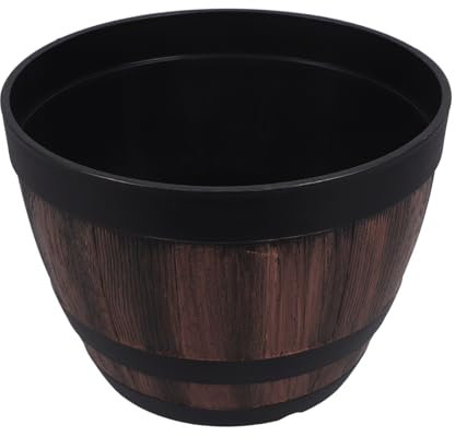 KITANDOVE Dicker Blumentopf Aus Kunstharz Fassform Pflanzgefäß Für Den Außenbereich Dekorative Pflanzschale Für Terrasse Und Garten Whiskeyfass-pflanzgefäß