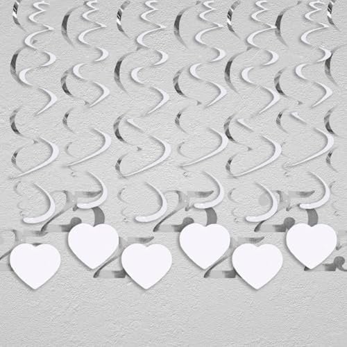 12 Stück 25 Deko Silberhochzeit Silber Wirbel Dekorationen,Hängedekoration Rotorspirale – 25 – für Silberhochzeit, Hänge-Deko Geburtstag 25 Jahre Silber - mit Bänder,25 Girlanden Hängedeko