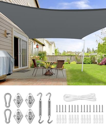 LOVE STORY Vela Ombreggiante 4x6m con Kit di Fissaggio Rettangolare Antracite Tenda da sole per esterno Ombreggiante Permeabile (HDPE) con Protezione 95% UV Per Esterno, Giardino, Terrazzo, Balcone