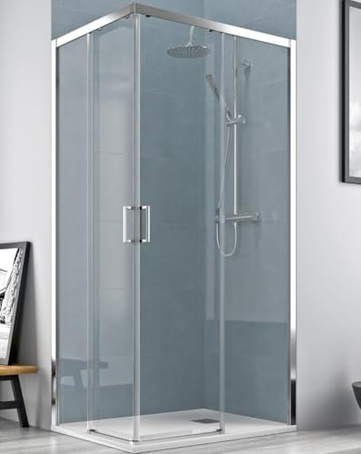 Mampara Ducha Rectangular Angular Corredera 2 Puertas 2 Fijos | Cristal 5mm Antical | Perfil Cromo 120cm (Adaptable 116,5-118,5cm) X 70cm