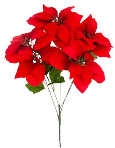 Stern VON BETHLEME WEIHNACHTSBLUMENSTRAUSS Grosse Blumen POINSECTION 5 STK künstliche Blume Kunstpflanze Kunstblumen Poinsettie Seidenblumen Roß Weihnachtsstern rot