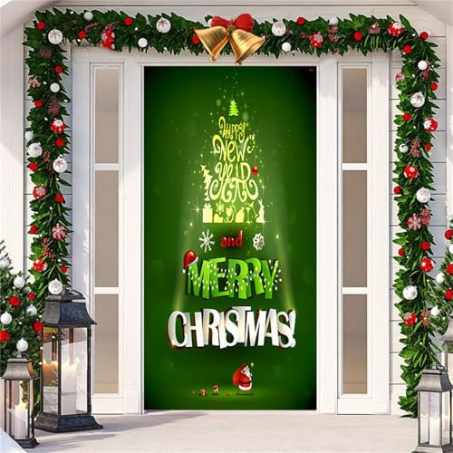 Surwin Forro Puerta Navidad, 2025 Adornos Navidad Decoración de Cubierta de Puerta de Navidad, Decoracion Navidad Entrada Exterior Interior Casa, Pancarta de Navidad para Navidad (90x200cm,Navidad)