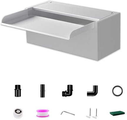 LONGRUNNEW 30cm Stainless Steel Pond Waterfall Blade Set,12.2cm wide stainless steel pond fountain with accessories, double inlet design for garden deck pond courtyard