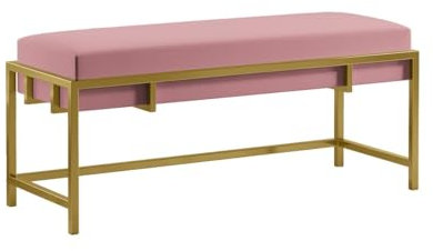 BETTSO - Elegante Sitzbank LAMO - Polsterbank mit Metalbeinen - Moderner Bettbank - Garderobenbank - Sitzhocker Wohnzimmer, Schlafzimmer, Flur - Metalfarbe Gold - Stofffarbe Rosa - 100x35x45cm