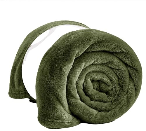 PRIME LINENS Fleece Blanket Reversible Throw for Sofa - Faux Fur Bed Blanket Lightweight Cozy Throw for All Seasons, Perfect for Bed Couch Camping & Travel (Green, 150 x 200 Cm)
