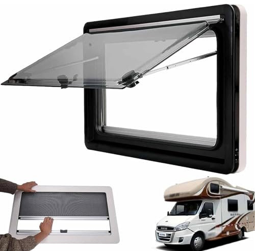 Finestra per camper con tenda e zanzariera integrate, finestra laterale per camper e roulotte