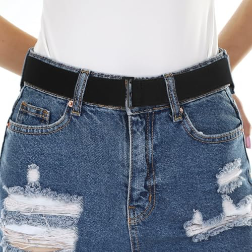 HJZHII Stretchgürtel Damen, 20 Zoll bis 40 Zoll Verstellbarer Elastischer Gürtel Damen Unsichtbarer Gürtel Ohne Schnalle Taillengürtel mit Flacher Schnalle für Jeans Kleider Hosen