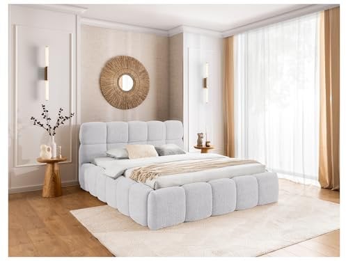 MEBLINI Salerno Polsterbett 180x200 mit Lattenrost - Bubble Bett - Cloud - Marshmallow Bed - Kopfteil Bett mit Stauraum - Betten - 180x200 - Hellgrau Boucle ohne Matratze