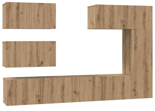 vidaXL TV Cabinet Set Wall-mounted 6 pcs Artisan oak 30.5 x 30 x 90 cm, Modern Living Room Storage, Rectangular Tv Cabinet, Ample Wall-Mounted Organizer, Reversible Door Compact Unit, Matte Finish