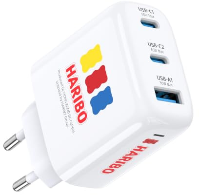 HARIBO USB C Ladegerät 65W 3-Port GaN Schnellladegerät PD/PPS Kompaktes | USB-C Netzteil für MacBook Pro/Air, für iPhone 17/16/15, Galaxy S26/S25, iPad Pro, Pixel, Steam, Laptop, Geschenk, Rot