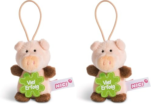 NICI 44864 Anhänger Schwein mit Spruch Viel Erfolg 8cm mit Loop, rosa/braun (Packung mit 2)