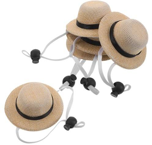 NESTINGHO Lot de 5 Chapeaux Été pour Petits Animaux de Compagnie Mini Chapeaux de Paille Ajustables avec Cordon Élastique Verrouillable Chat Poule Couleur Noir Taille Large