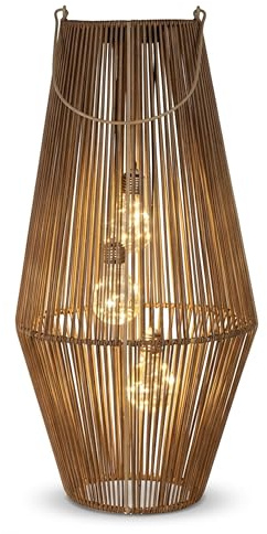 Formano Solarlaterne Außen Garten große Rattan Look Solar Laterne 55 cm | mit 3 LED Birnen 55 cm Höhe Dämmerungssensor, IP44, dekorative Solarleuchte, Balkon Terrasse Gartenbeleuchtung