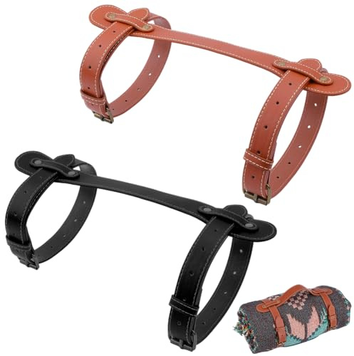 CALFOVER 2 Set Outdoor Picknickdecke Mit Tragegurt 26.93cm ({2} Zoll) Breitem PU Leder Camping Reisedecke Deckenhalter Tragbarer Griff Bettrolle Motorrad Yogamatten Rollenträger Mit Verstellbarem Gurt