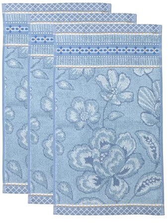 Pip Studio Handtuch Jasmin Jacquard 100% Baumwolle, Blumenmuster, Vintage-inspiriert 3er Set, Hellblau, 30x50
